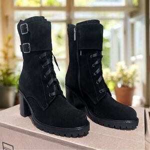 La CANADIENNE Power Lace-Up Waterproof Combat Boot Black Suede Size 5